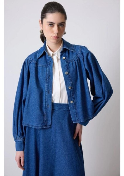 Denim Ceket Etek Takım Koyu Denim