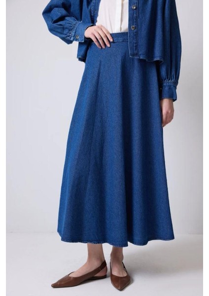 Denim Ceket Etek Takım Koyu Denim