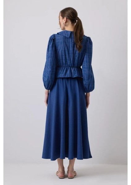 Denim Efektli Bluz Etek Takım Denim