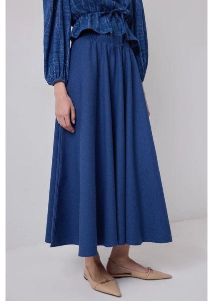 Denim Efektli Bluz Etek Takım Denim