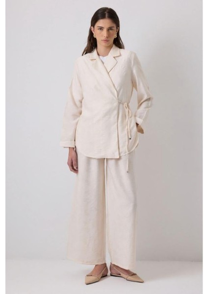 Jakarlı Kimono Pantolon Takım Beyaz