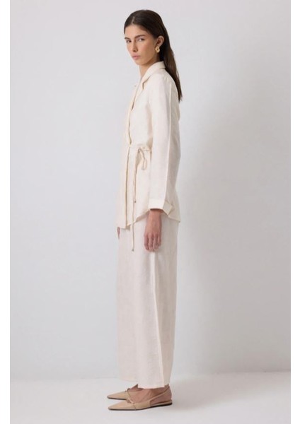 Jakarlı Kimono Pantolon Takım Beyaz