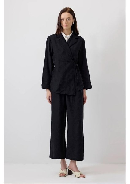 Jakarlı Kimono Pantolon Takım Siyah
