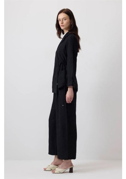 Jakarlı Kimono Pantolon Takım Siyah