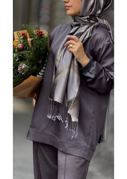 Kapüşonlu Saten Tunik Antrasit