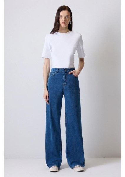 Bol Paça Denim Pantolon Açık Denim