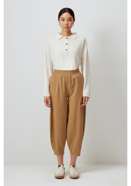 Beli Lastikli Şalvar Pantolon Camel
