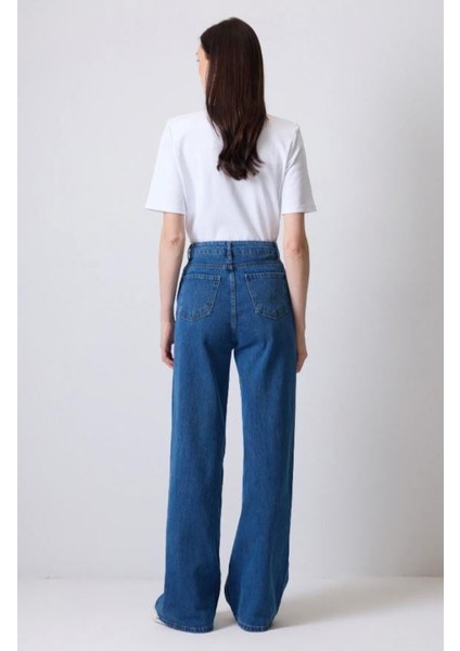 Bol Paça Denim Pantolon Açık Denim