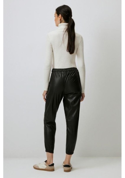 Beli Büzgülü Deri Pantolon Siyah indirimleri