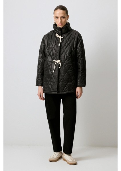 Oversize Kapitone Mont Siyah