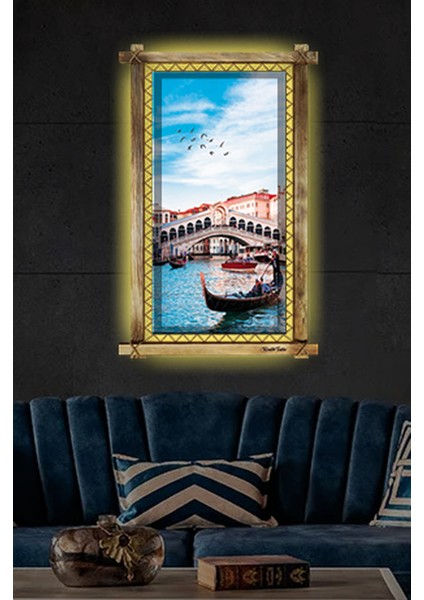 Rustik,ledli Kanvas Tablo Venedik Kayık K