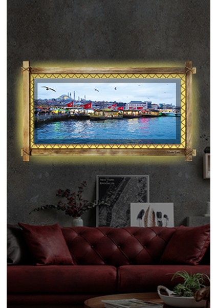 Rustik,ledli Kanvas Tablo Istanbul Manzara K