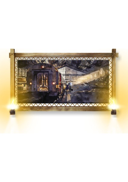 Rustik,ledli Kanvas Tablo Tren Garı O