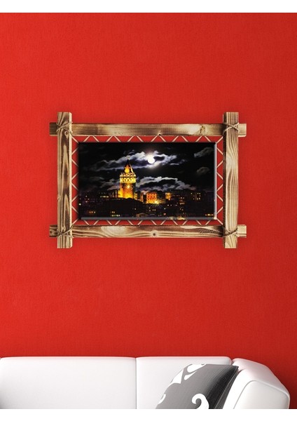 Rustik,ledli Kanvas Tablo Galata Kulesi Gece Modern