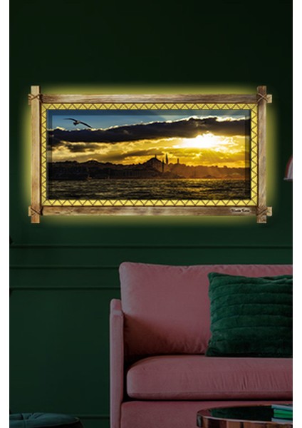 Rustik,ledli Kanvas Tablo Istanbul Gün Batımı B