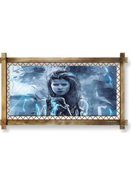 Rustik,ledli Kanvas Tablo Mavi Kız Modern