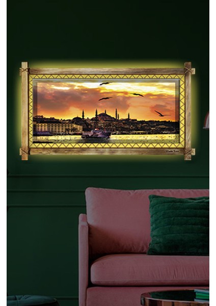 Rustik,ledli Kanvas Tablo Istanbul Gün Batımı O