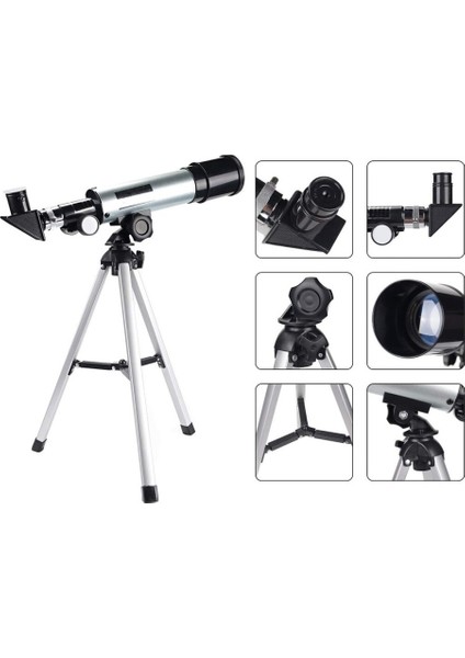 Mini Teleskop Kara Uzay Teleskobu Aliminyum Gövde Tripodlu 50 X 360