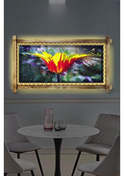 Rustik,ledli Kanvas Tablo Sarı Çiçek K