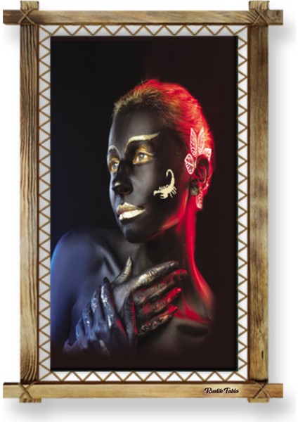 Rustik,ledli Kanvas Tablo Zenci Kadın B