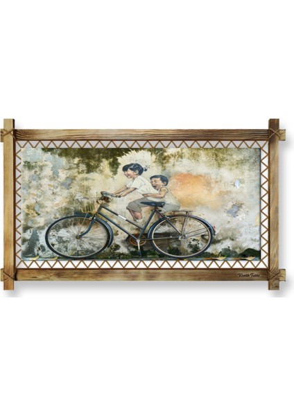 Rustik,ledli Kanvas Tablo Bisikletli Çocuk K fiyatları