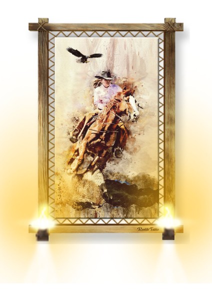 Rustik,ledli Kanvas Tablo Rustik Ampullu Işıklı