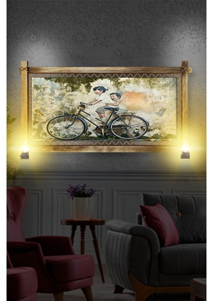 Rustik,ledli Kanvas Tablo Bisikletli Çocuk B fiyatları