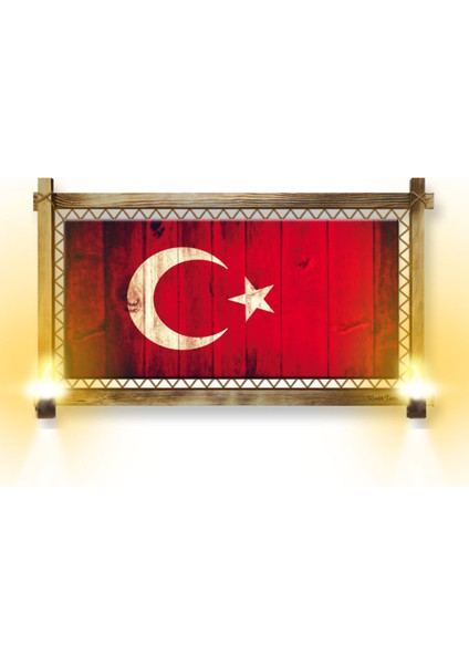 Rustik,ledli Kanvas Tablo Türk Bayrağı K
