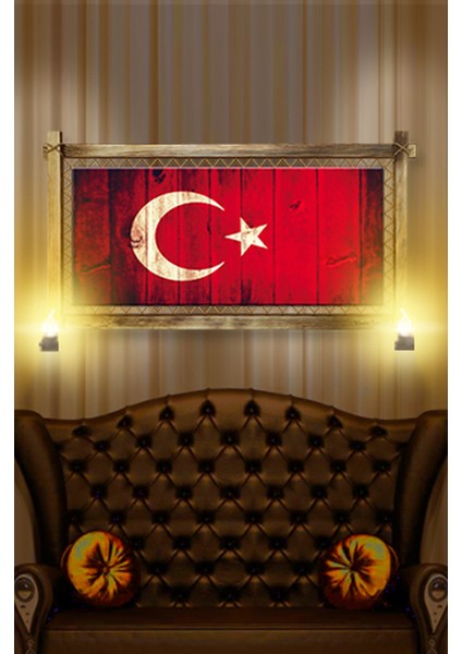 Rustik,ledli Kanvas Tablo Türk Bayrağı K