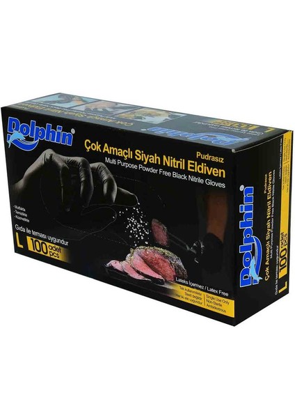 OEM Pudrasız Siyah Nitril Eldiven Büyük Boy (L) 100 Lü Paket