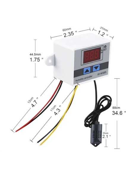 XH-W3005 Ac 220V Dijital Nem Kontrol Cihazı 120W Güç Kuluçka Depo Oda Sera Havalandırma