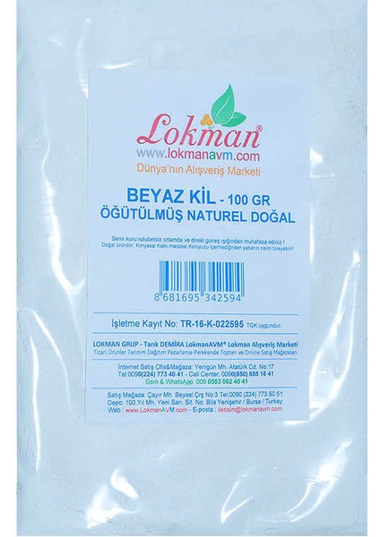 Beyaz Kil Öğütülmüş Doğal Saf Naturel 100 gr Paket