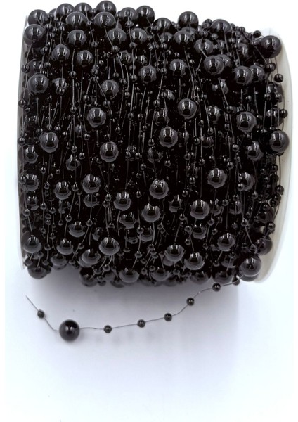 2 Metre Siyah Misinalı Şerit İnci Bohça Gelinlik Kıyafet Parti Süsleme