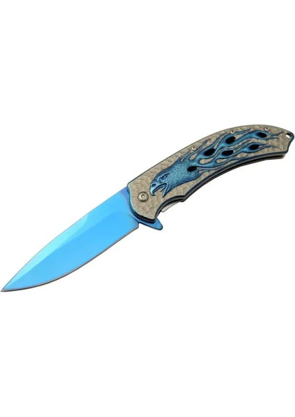 Kartal Mavi Tk 21 cm Kamp / Outdoor Çakı - Yarı Otomatik, Kemerlikli, Kutulu