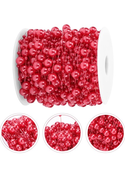 2 Metre Kırmızı Misinalı Şerit İnci Bohça Gelinlik Kıyafet Parti Süsleme