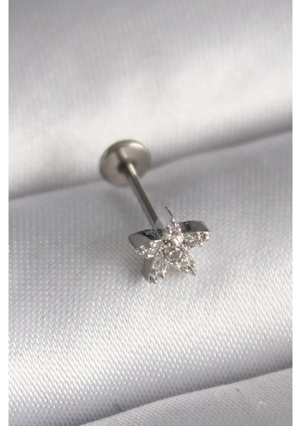 316L Çelik Gümüş Renk Zirkon Taşlı Yıldız Model Tragus Piercing - TJ-PR1351