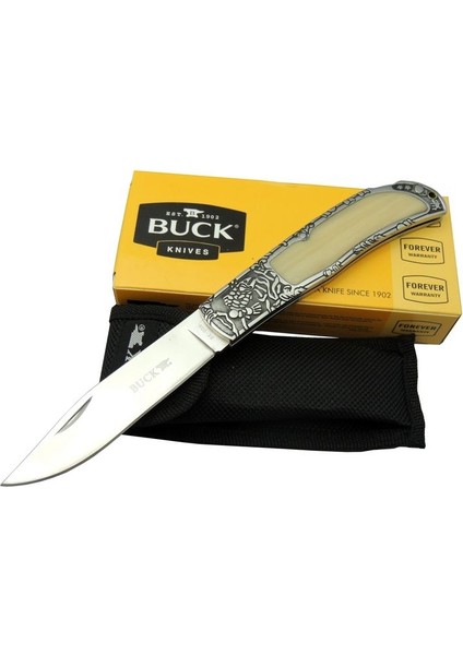 Buck Knives BK-009WY Kamp Çakı 23 cm - Sedef & Metal Saplı, Kılıflı, Kutulu