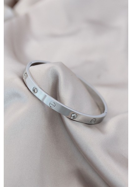 Çelik Gümüş Renk Zirkon Taşlı Cartier Bileklik - TJ-BB4120