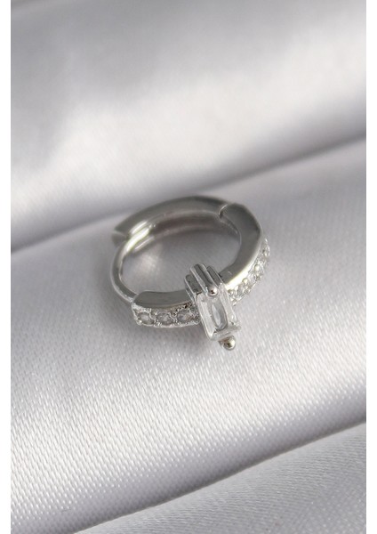 316L Çelik Gümüş Renk Zirkon Taşlı Tragus Piercing - TJ-PR1307