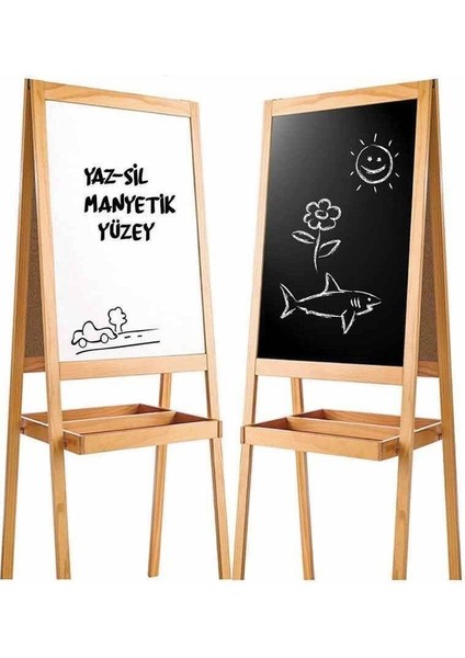 2195 Ayaklı Çift Taraflı Manyetik Ahşap Yazı Tahtası