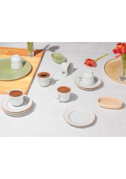 Rose Boya Yaldız 6 Kişilik Kahve Takımı 85CC