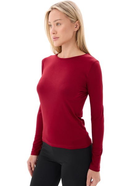 Kadın Bordo Bisiklet Yaka Uzun Kollu Viskon Basic Body fiyatları