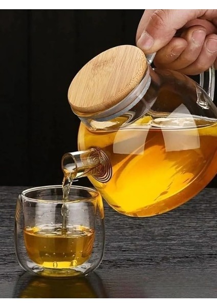 Vakumlu Bambu Kapaklı Isıya Dayanıklı Borosilikat Cam Demlik, Süzgeçli (1000 Ml) | Teapot.deconox Vakumlu Bambu Kapaklı Borosilikat Cam Demlik - Süzgeçli ve Isıya Dayanıklı Teapot (1000 Ml)