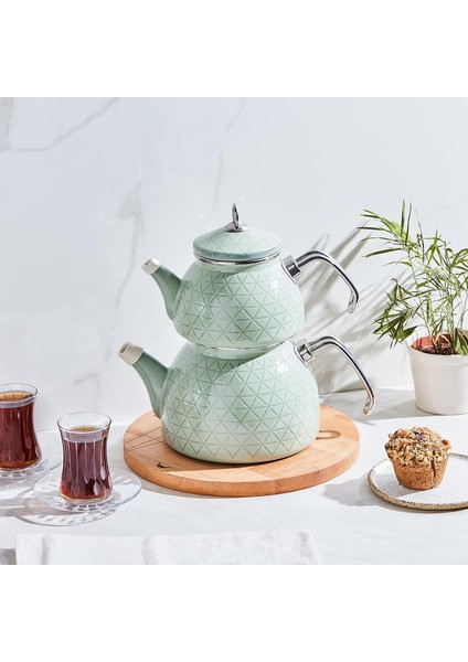 Kristal Emaye Çaydanlık Takımı Yeşil