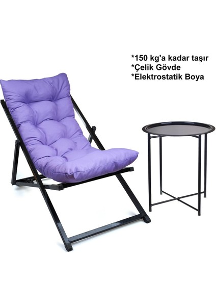 Minderli - Timsy Şezlong Seti Katlanır Set - 1 Şezlong 1 Sehpa