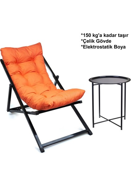 Minderli - Timsy Şezlong Seti Katlanır Set - 1 Şezlong 1 Sehpa