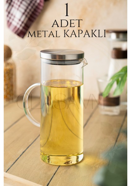 1500 ml Metal Kapaklı Yağdanlık - Sürahi Cam Borosiklat