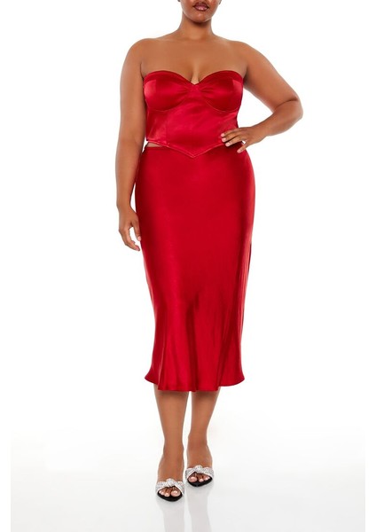 Plus Size Saten Etek