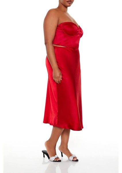 Plus Size Saten Etek