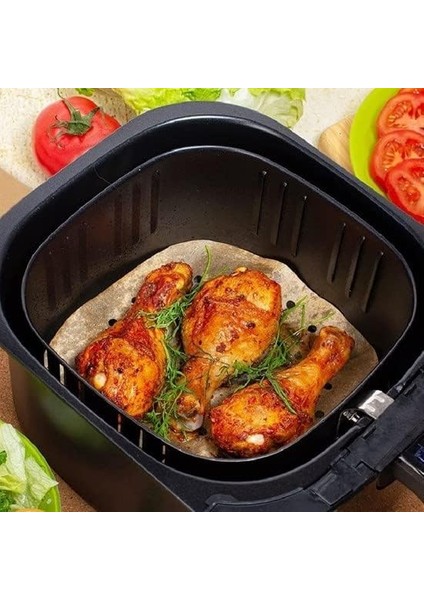 100 Adet Air Fryer Pişirme Kağıdı Tek Kullanımlık Hava Fritöz Yapışmaz Yağlı Kağıt Delikli Model